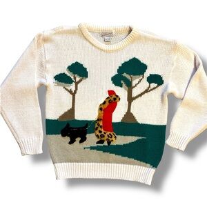 Vintage Spice of Life Fancy Dog Walker Appliqué Knit Sweater Size Large